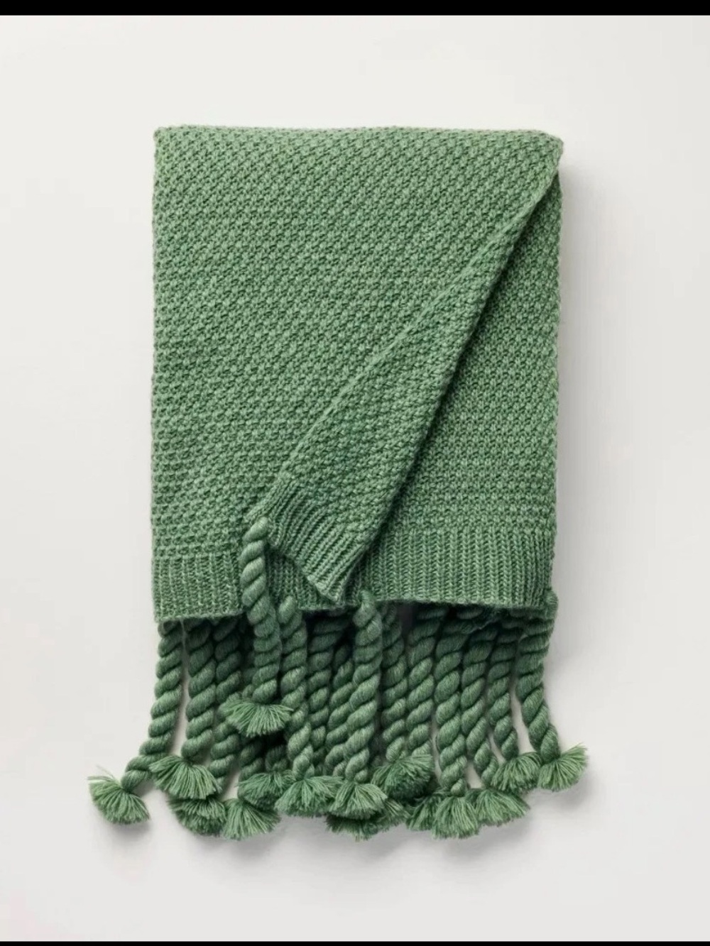 Hearth & Hand Sage Green Knit Throw with Twisted Fringe